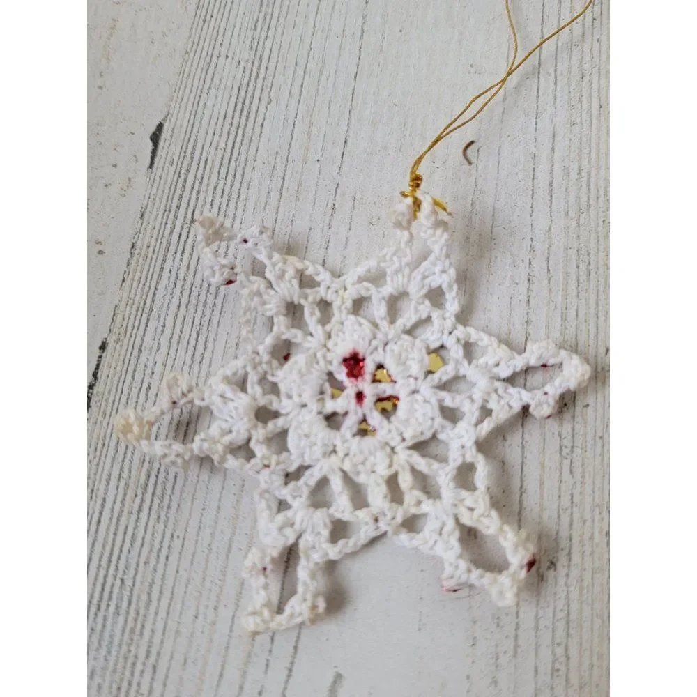 Handmade snowflake red gold glitter‎ ornament Xmas decor